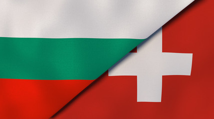 The flags of Bulgaria and Switzerland. News, reportage, business background. 3d illustration