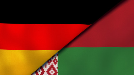 The flags of Germany and Belarus. News, reportage, business background. 3d illustration
