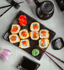 sushi set on the table top view
