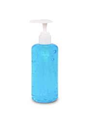 Hand sanitizer blue gel alcohol isolated on white background with clipping path.