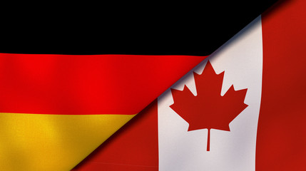 The flags of Germany and Canada. News, reportage, business background. 3d illustration