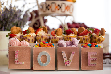 Beautiful candy bar with delicious sweets