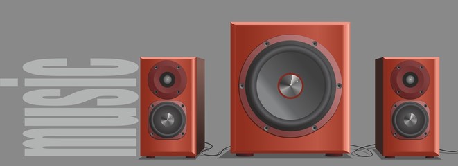 Studio music monitor speakers in red on a gray background