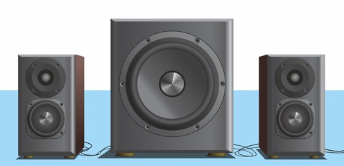 Fototapeta premium Music speakers with subwoofer. Vector black and gray, very loud