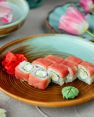 sushi set with salmon and rice _