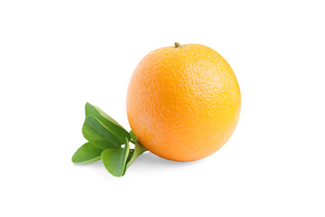 Fresh orange and leaves on white background, with clipping path