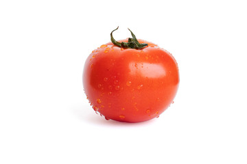 Fresh tomato with wet a water on white background, clipping path
