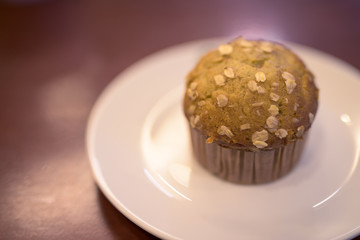 Portrait Of Delicious Banana Muffin With Oatmeal Flakes
