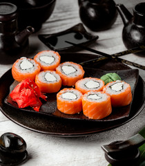 sushi set with salmon on the table