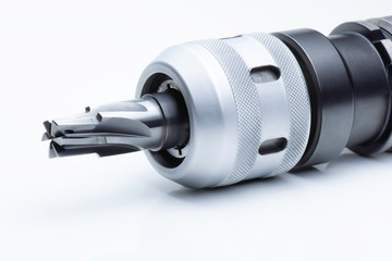 reamer in chuck holder, tools special cutter drill endmill cutting. Coating tialn. isolated carbide...