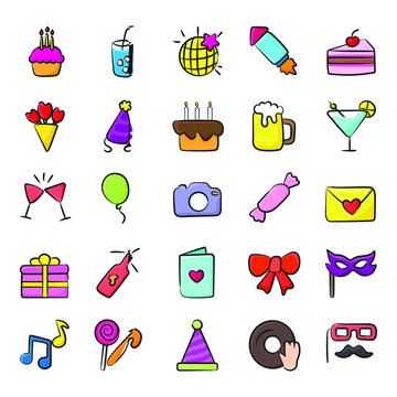 Pack Of Birthday Doodle Icons 