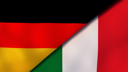 The flags of Germany and Italy. News, reportage, business background. 3d illustration
