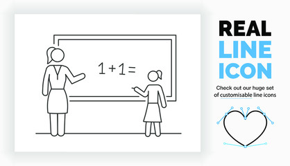 Editable line icon of a stick figure teacher