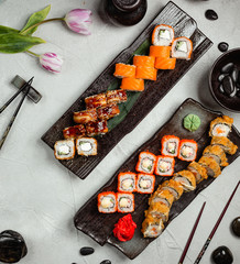 sushi set on the table top view ___