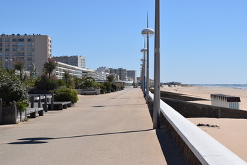 Vendée, France-July 15,2019: embankments of Saint Jean de Monts with a magnificent blue sky