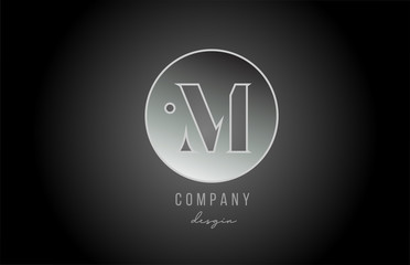 silver grey metal M alphabet letter logo icon design for company and business