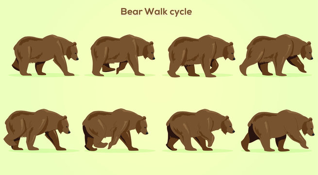 Bear Walk-cycle, Frame by Frame Animation for 2D Animation, Motion Graphics, With a Gradient background Vector Art design Graphic post icon illustration drawing poster image