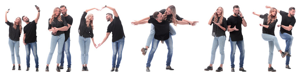 Fototapeta premium collage of photos of a couple of happy young people