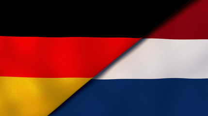 The flags of Germany and Netherlands. News, reportage, business background. 3d illustration