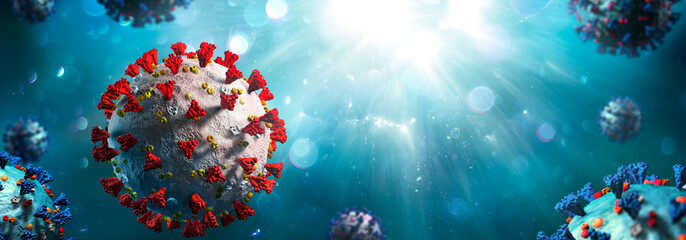 Covid-19 - Structure With Complete Surface Protein Representations In Liquid - 3d Rendering
