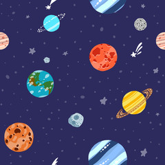 Space pattern with planets and stars. Solar 
