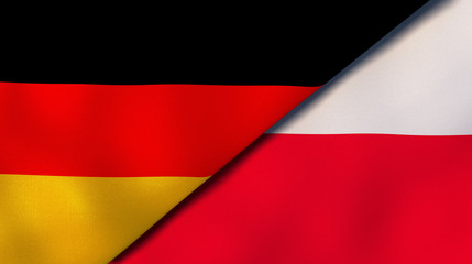 The flags of Germany and Poland. News, reportage, business background. 3d illustration