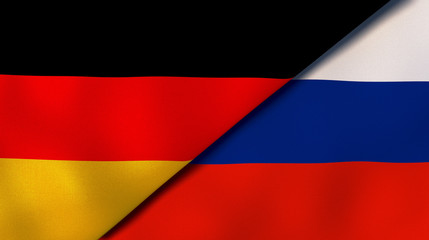 Fototapeta premium The flags of Germany and Russia. News, reportage, business background. 3d illustration