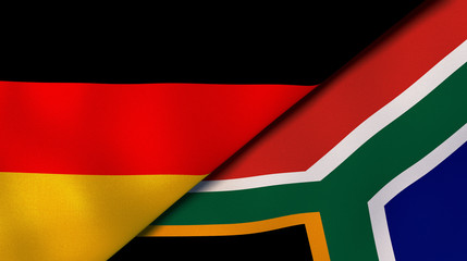The flags of Germany and South Africa. News, reportage, business background. 3d illustration