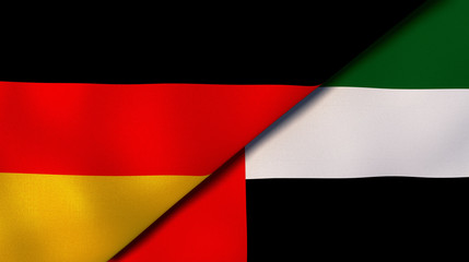 The flags of Germany and United Arab Emirates. News, reportage, business background. 3d illustration