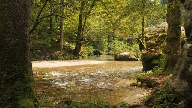 Beautiful place in Slovenia. Kamni&scaron;ka Bistrica Bridge. Blue water