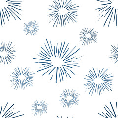Cute seamless pattern with blue bursts on white. Simple vector background image for fabric, textile, scrapbook, gift wrapping paper. Ideal for children and baby projects. 