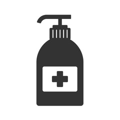 Hand sanitizer bottle. Coronavirus prevention. Wash your hands. Use hand sanitizer monochrome icon isolated on white background.
