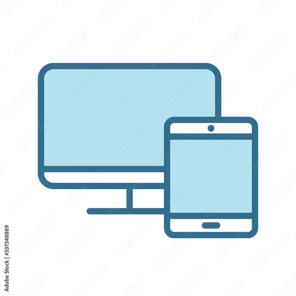 Aufkleber monitor and tablet lineal blue icon isolated on white. smart devices technology flat vector icon wit