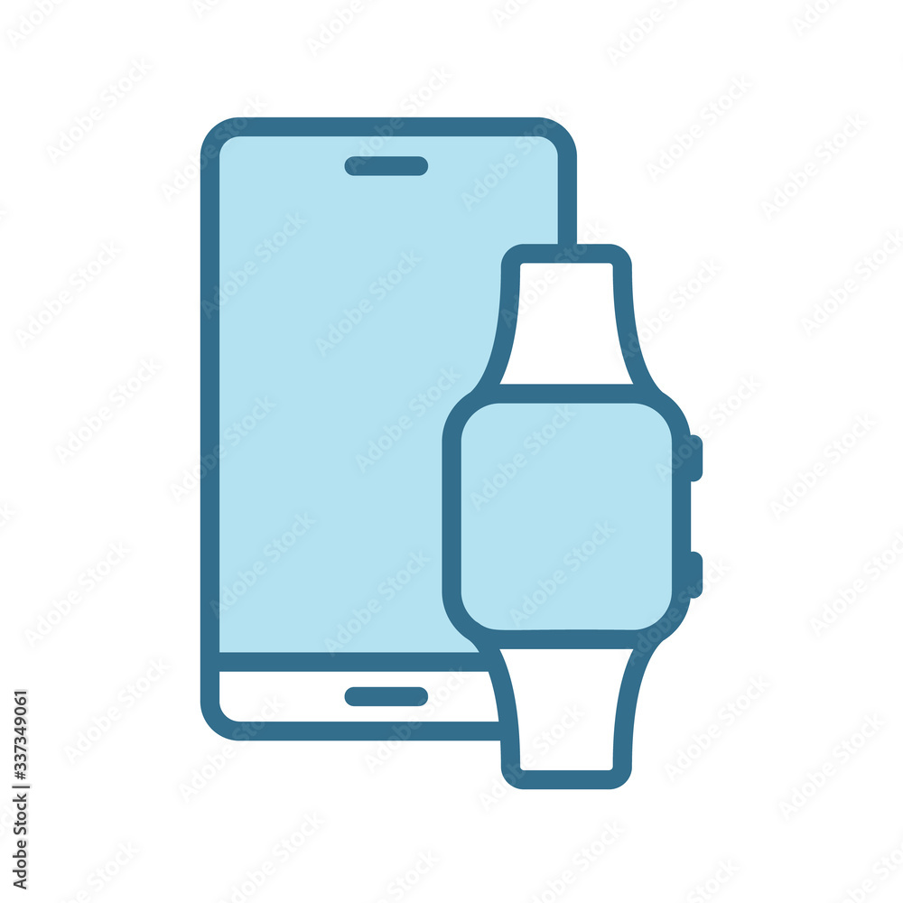 Aufkleber smartphone and smart watch lineal blue icon isolated on white. smart devices technology flat vector 