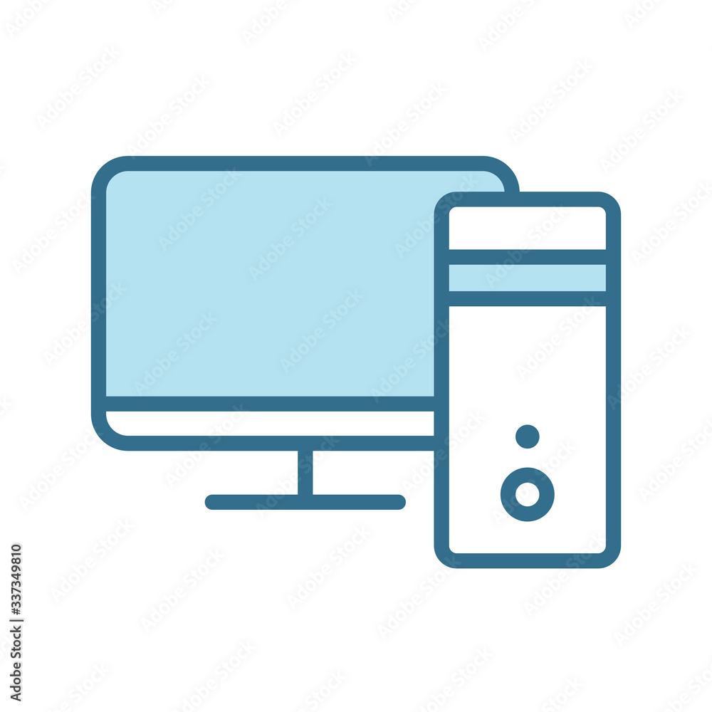 Aufkleber desktop computer lineal blue icon isolated on white. computer color vector illustration. smart devic