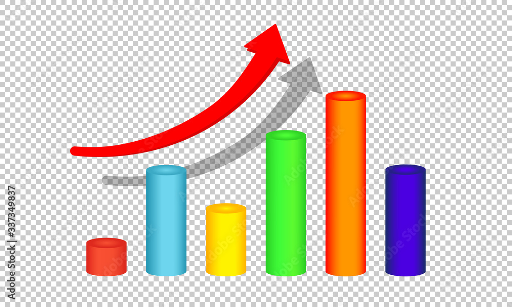 Poster growth graph or diagram with arrow up icon in modern colour design concept on isolated white backgro