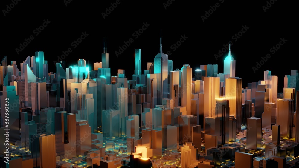 Poster 3d image render, aerial view of cityscape background. 3d rendering.