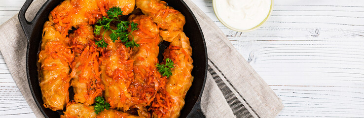Stuffed Cabbage Rolls With Ground Beef and Rice. Selective focus.