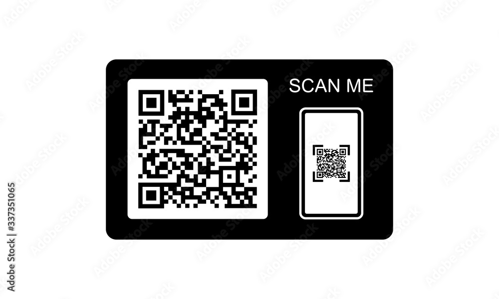 Poster qr code, scanner with smartphone icon for web or appstore design black symbol isolated on white back
