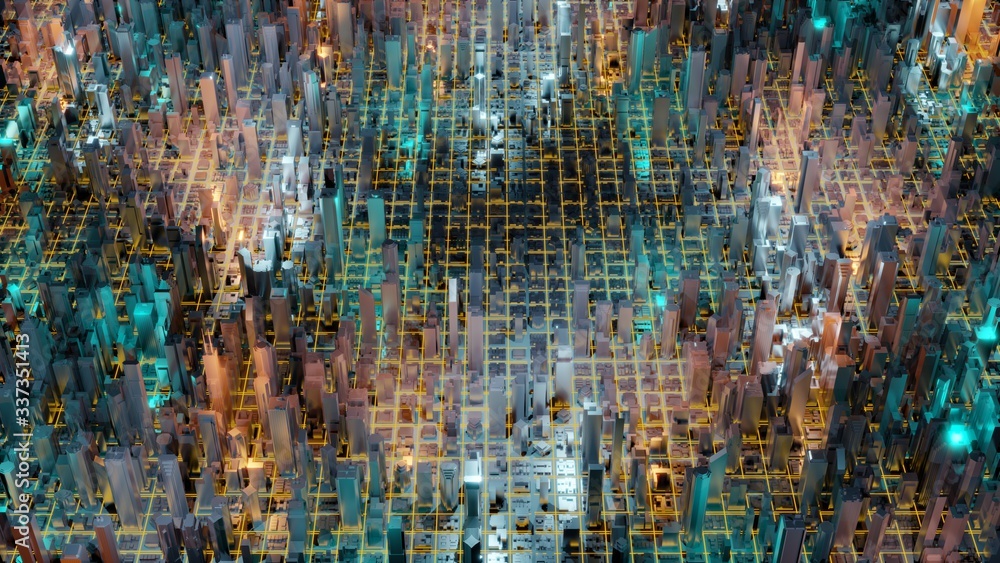 Aufkleber 3d image render, aerial view of cityscape background. 3d rendering.