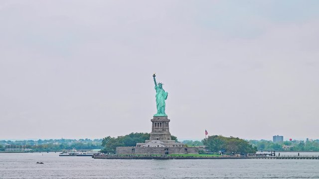 Statue of Liberty on Liberty Island during the gloomy weather in New York.