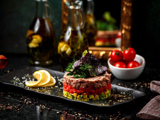 tuna salad with vegetables in the plate