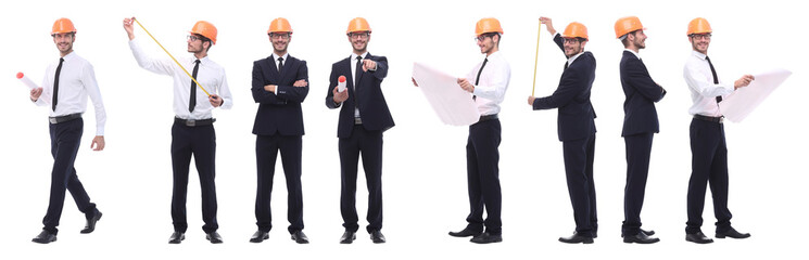 panoramic photo collage of qualified architect isolated on white