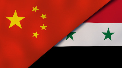 The flags of China and Syria. News, reportage, business background. 3d illustration
