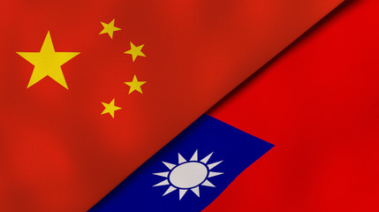 The flags of China and Taiwan. News, reportage, business background. 3d illustration