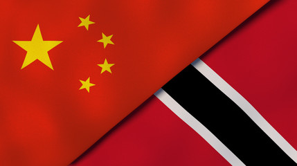 The flags of China and Trinidad and Tobago. News, reportage, business background. 3d illustration