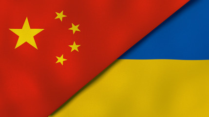 The flags of China and Ukraine. News, reportage, business background. 3d illustration
