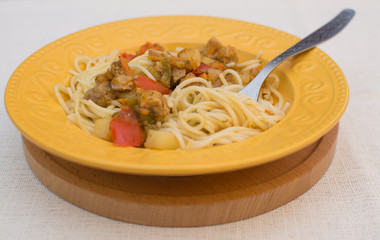 Lagman is a dish of Asian cuisine. Asian traditional lagman soup.