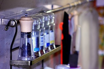 spices in glass bottles