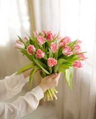 bouquet of pink tulips for mother's day